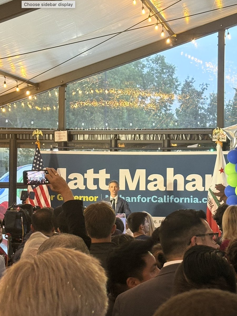 eshugerman's tweet photo. At the Matt Mahan election watch party, where he seems to be conceding before results even start coming in. 

“While our campaign for governor ends tonight, our mission has only just begun,” he says. https://t.co/98h9KsqBuD