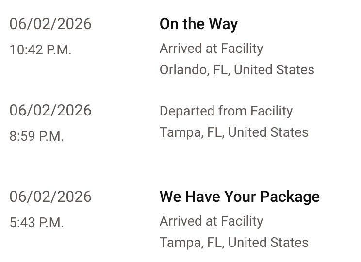 ssevener's tweet photo. What's wrong with UPS???

Ordered a new pool pump, shipping from Vegas.

First they didn't even scan it in to say they received it from the seller.

Then it showed up in Tampa the next day.

And now they're sending it to ... Orlando?!

Does UPS have access to Google Maps??? https://t.co/k15oKPT5Up