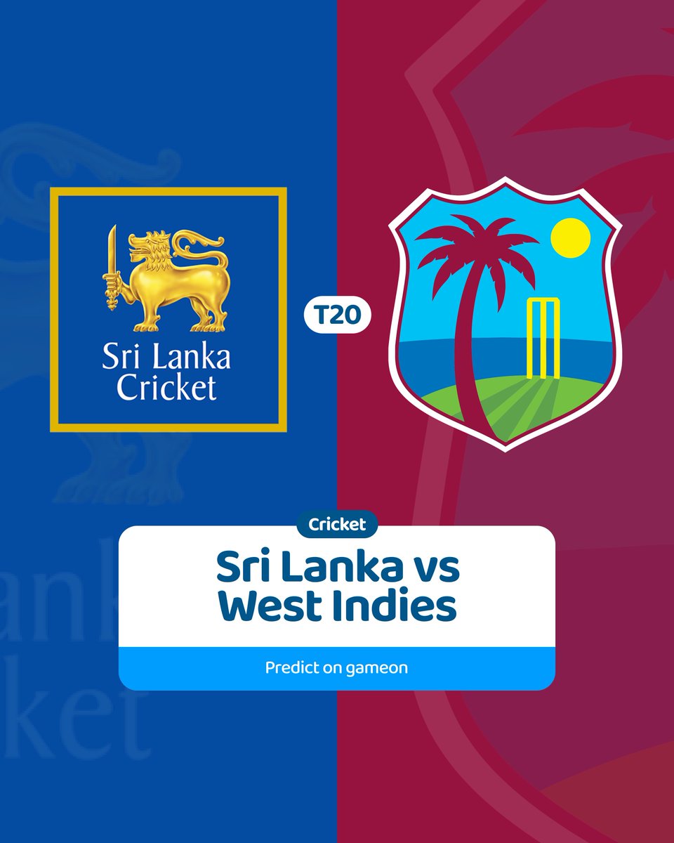 Gameonworldai's tweet photo. The Sri Lanka tour of West Indies kicks off TODAY! 🏏

🌴 3 ODIs, 3 T20Is, and 2 Tests of pure cricketing action from Jun 03 to Jul 07.

Think you can call the matches? Get on https://t.co/kO6sO9CQyk, lock in your predictions, and get rewarded! 🎁🔥

#WIvSL #Cricket https://t.co/TXV0UJ6bCy