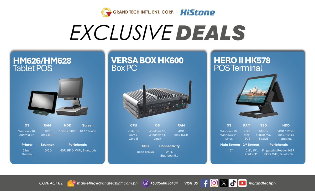 grandtechph's tweet photo. GRAND TECH EXCLUSIVE DEALS
3 June 2026

#Canon, #Epson, #ECLine, #HiStone, #Allthings, #iMIN, #Honeywell, #Urovo, #Thomson, #SOTI, #Wacom, #Tiandy, GRAND TECH #Consumables

Distributed by GRAND TECH INTL ENT CORP
marketing@grandtechintl.com.ph
Viber: +639560036484 https://t.co/mocw3l61oS