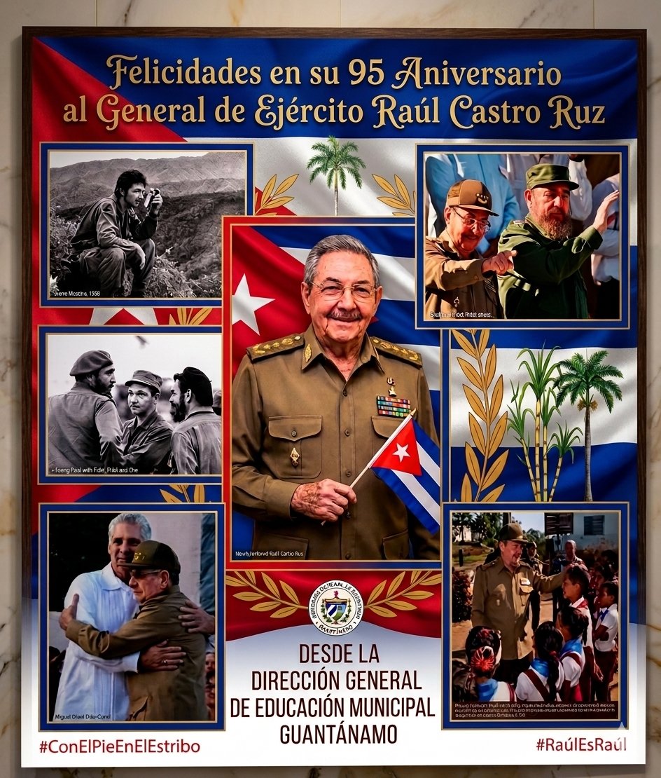 CubaDme's tweet photo. 💫🇨🇺 #95DeRaúl Desde @CubaDme "¡Felicidades Raúl! Contigo, ¡Sí se puede!".
#CubaHonra #RaúlEsRaúl 
Ejemplo de lealtad y dignidad.
"De Birán hasta hoy, #ConElPieEnElEstribo  y combatiendo". @CubaMined
@Educa_Gtmo @romero_tam56484 https://t.co/aFfub4KS9e