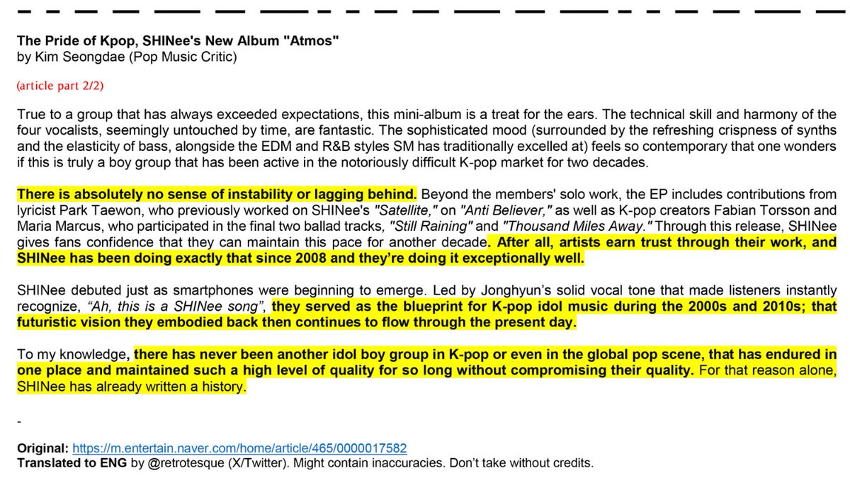 retrotesque's tweet photo. [ENG] The Pride of Kpop, SHINee

"SHINee was one of the first K-pop boy groups to make ppl who didn't take idol music seriously begin to take it seriously. [...] They served as the blueprint for K-pop during the 2000s &amp; 2010s; their vision continues to flow through present day." https://t.co/E6pJZR4OcW