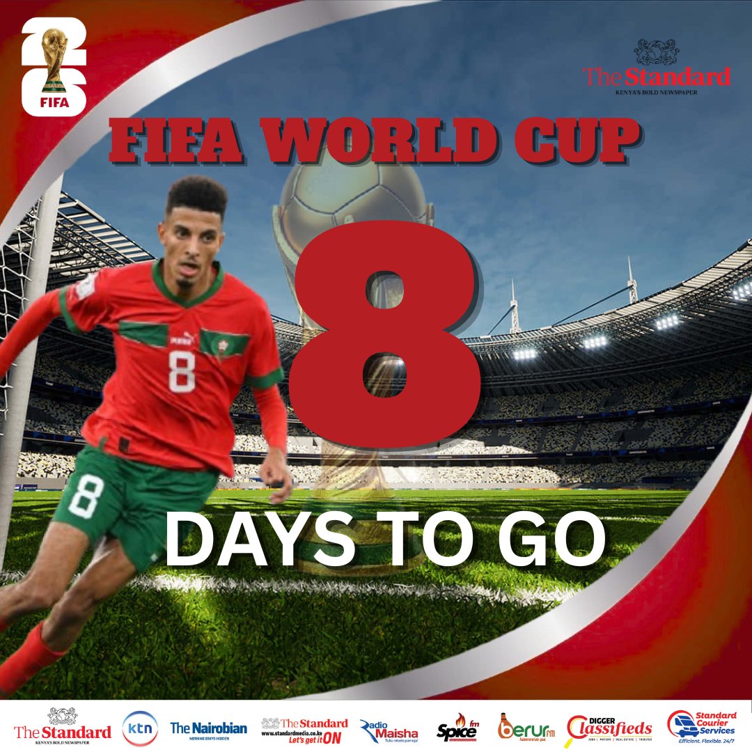 StandardKenya's tweet photo. ⏳⚽ Just 8 days to go until the FIFA World Cup 2026 kicks off!

Join us on KTN Monday to Friday from 2:00 PM to 3:00 PM for the World Cup Show with @Hassanjumaa, @davismberia & @R_Okenye as we break down what to expect, relive iconic moments, and bring you all the excitement ahead of the biggest football spectacle on the planet.

Don't miss a moment of the countdown!

#KTNWorldCup26