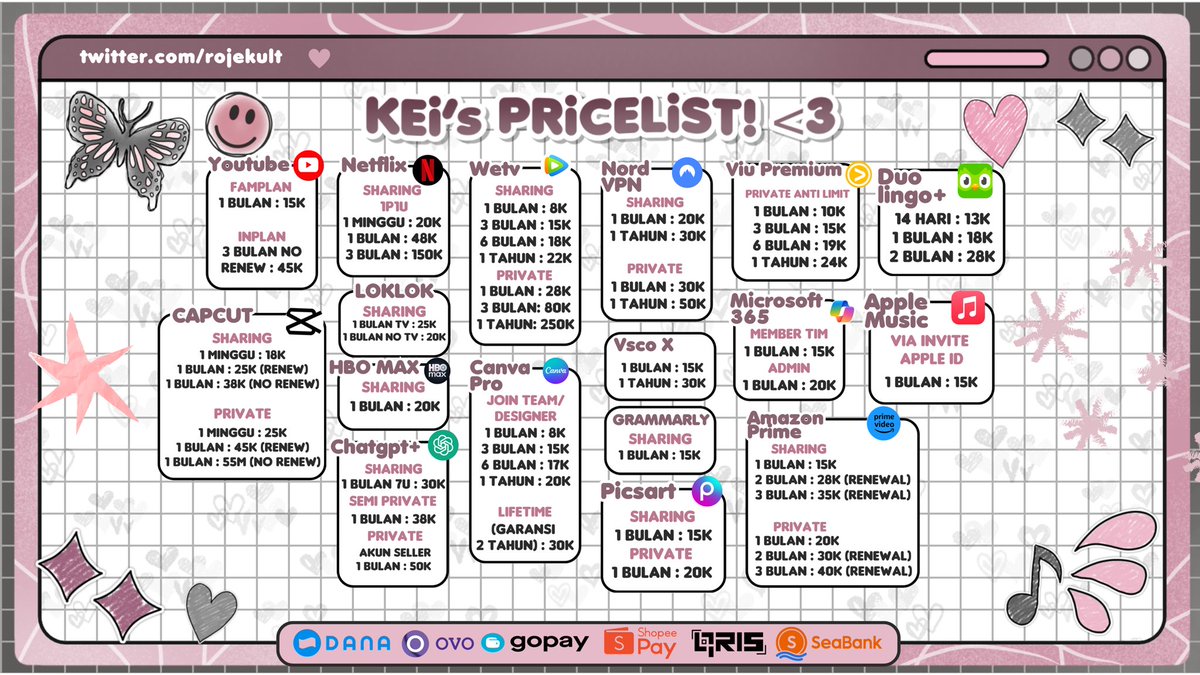 dlamoncd's tweet photo. ORDER BUTUH BELI JUAL APLIKASI PREMIUM MURAH BULANAN NETFLIX YOUTUBE CANVA PRO HBO GO MAX APPLE MUSIC  CAPCUT VIU WETV AMAZON PRIME CHATGPT PRO PLUS PICSART SPOTIFY DUOLINGO NORD VPN

💥 WA  https://t.co/xe8h8Bx0EQ
🎸 TESTI https://t.co/f0GJjQKAAD

#zonauang 200195 https://t.co/6pSEAp9z6k