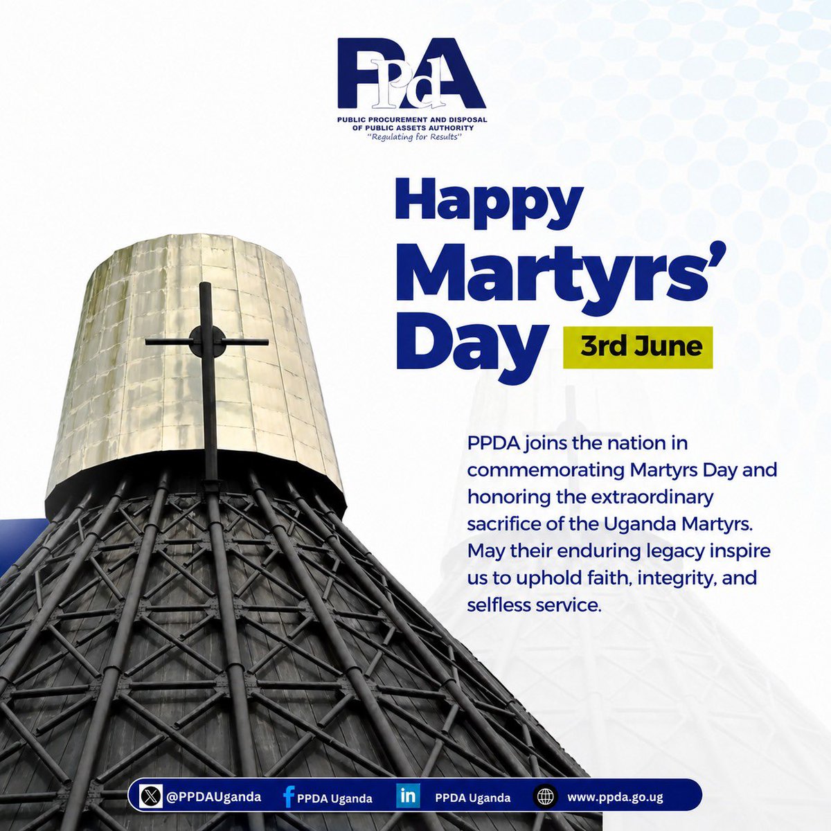 PPDAUganda's tweet photo. Today, we join the nation in honoring the Uganda Martyrs, whose unwavering faith, courage, and sacrifice continue to inspire generations.
#RegulatingforResults https://t.co/8qit9DgYkj