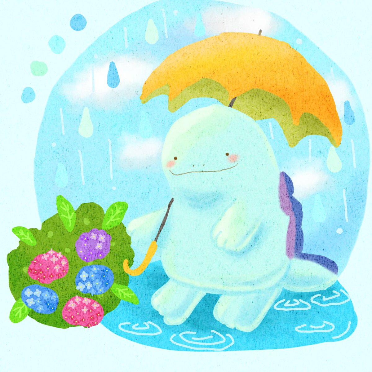 Fondue_sweet's tweet photo. 梅雨なので6月ヌオーちゃんイラスト🩵✨ https://t.co/3zXjbw9Yai