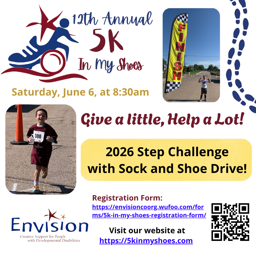 EnvisionCoOrg's tweet photo. Ready… set… step! The Step Challenge runs alongside our 5K In My Shoes event, building momentum as we walk (or dance, or wheel!) toward connection, inclusion, and a healthier community. Visit our website to learn more https://t.co/Q0KrNHwxwt https://t.co/UOPLR6zeAN