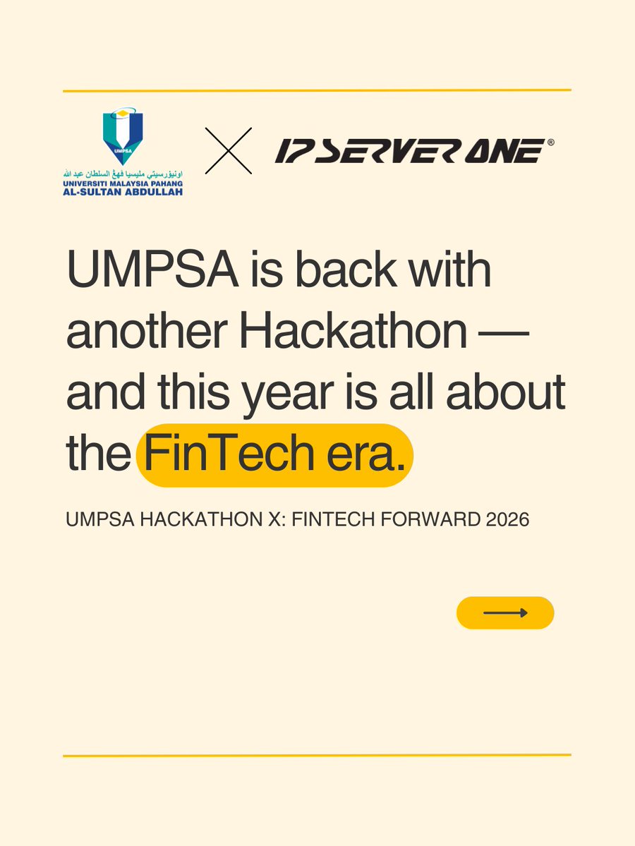 ipserverone's tweet photo. UMPSA Hackathon X is back — this time stepping into the FinTech era.

And we’re proud to support UMPSA once again. https://t.co/x9q2EHIET1