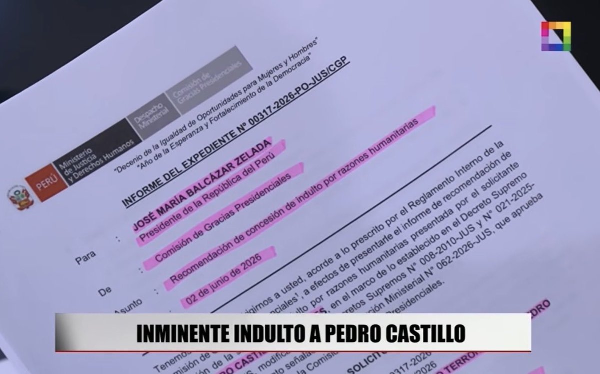 CcorrienteW's tweet photo. 🚨EXCLUSIVO

Aunque @MinjusDH_Peru se apresure a negarlo, mostramos el informe que prepara la Comisión de Gracias Presidenciales para otorgar un “indulto humanitario” a Pedro Castillo. El documento está dirigido al presidente José María Balcázar. 

https://t.co/4aBtrNVXlF https://t.co/WDMcEBu6nn