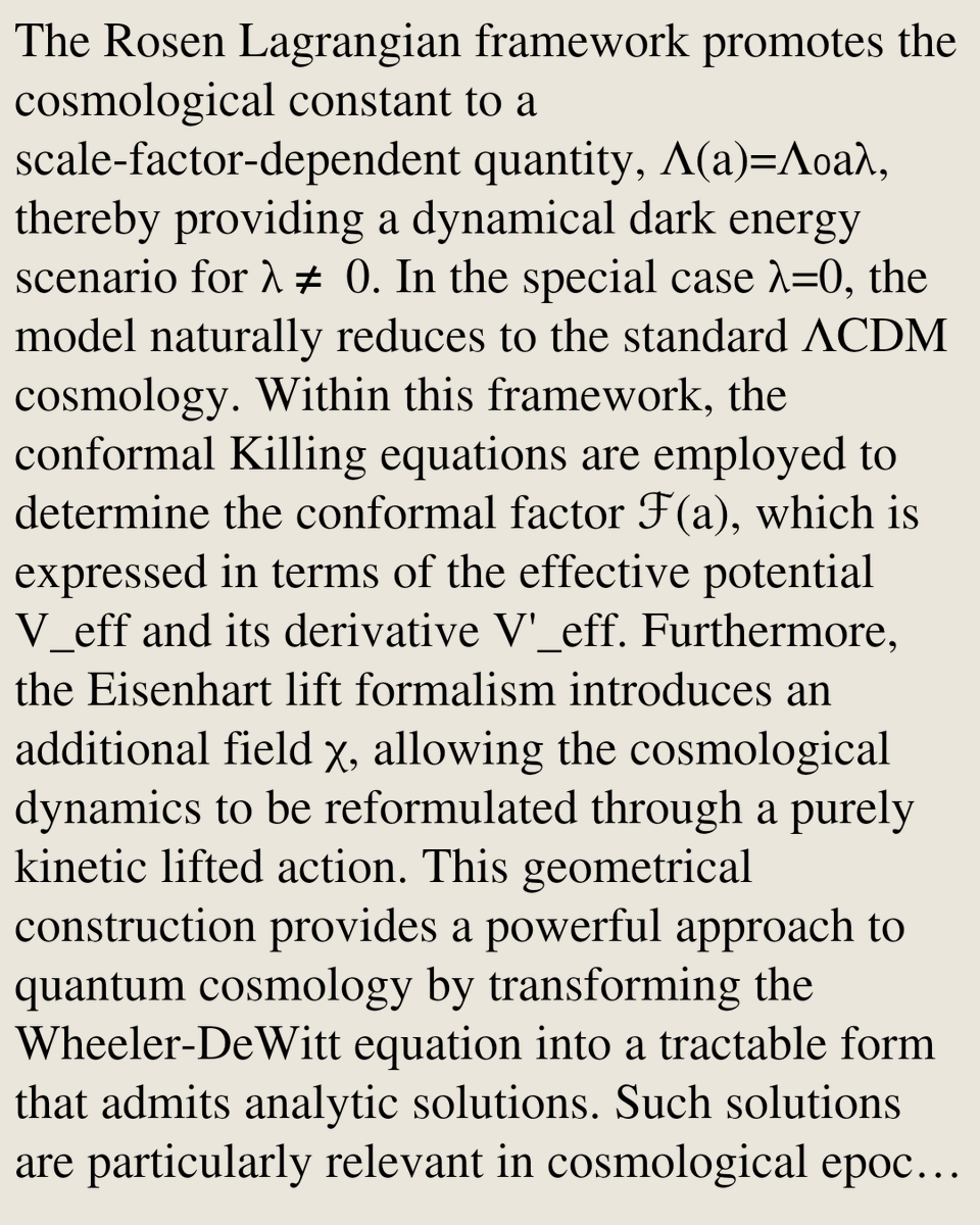 RelativityPaper's tweet photo. Analytical Solutions to the Wheeler-DeWitt Equation in Rosen-Lagrangian Cosmology via the Eisenhart Lift

Narakorn Kaewkhao, Suparat Marit, Phongpichit Channuie
https://t.co/RPnhqvqhcb [𝚐𝚛-𝚚𝚌] https://t.co/lSDxKXe2Xa