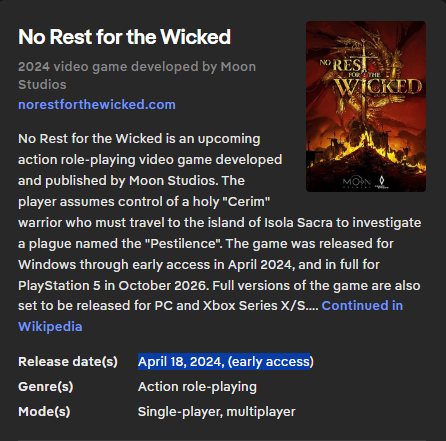 AJS_Appin's tweet photo. @Dee_Batch No Rest for the Wicked has been on pc for 2 years already https://t.co/x71VY2nmub