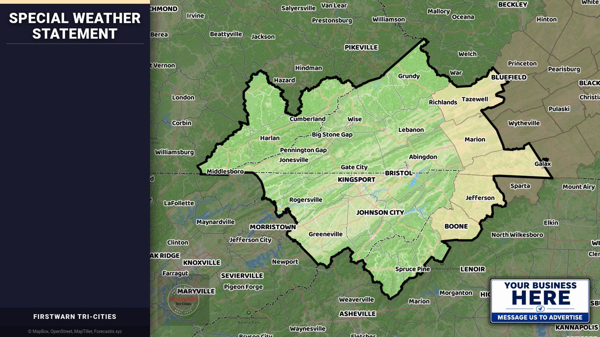 FirstWarnTRI's tweet photo. Special Weather Statement for Ashe &amp; Others tonight. Dense fog may quickly reduce vis to near zero, making driving difficult. Leave extra time, slow down in fog, and keep a longer distance between cars. https://t.co/eL27HFwNKh
