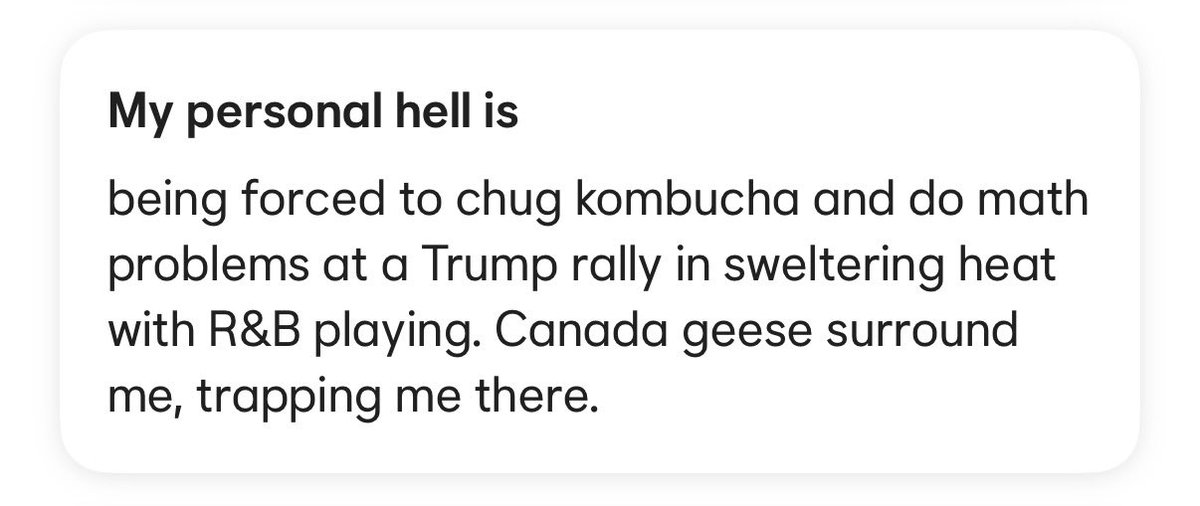 AngeeGabs's tweet photo. I’m taking a new approach to my Bumble dating profile where I am unapologetically my weird self and hoping that will help me find a good match by weeding some people out.

Anyway, if you know anyone who would also find this hellish, lmk 😂 https://t.co/1Wkv5qqAuV