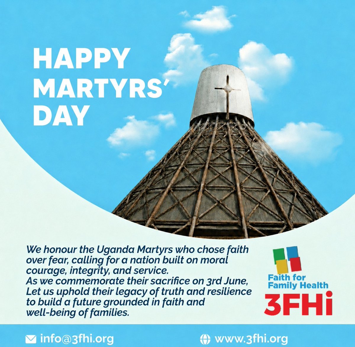 3fhi_'s tweet photo. Today,we honour the Uganda Martyrs who chose faith over fear @jkatana2010 @SMasanga256 @Akampumuza2 @Amref_Worldwide @WHOUganda @WorldVisionUg @TRACFM  @NtorokoD @comicrelief @seera_racheal 
Happy Martyrs Day!
#3FHi #MartyrsDay #Faithoverfear #Familywellbeing #Ugandamartyrsday https://t.co/U5a1mnJTot