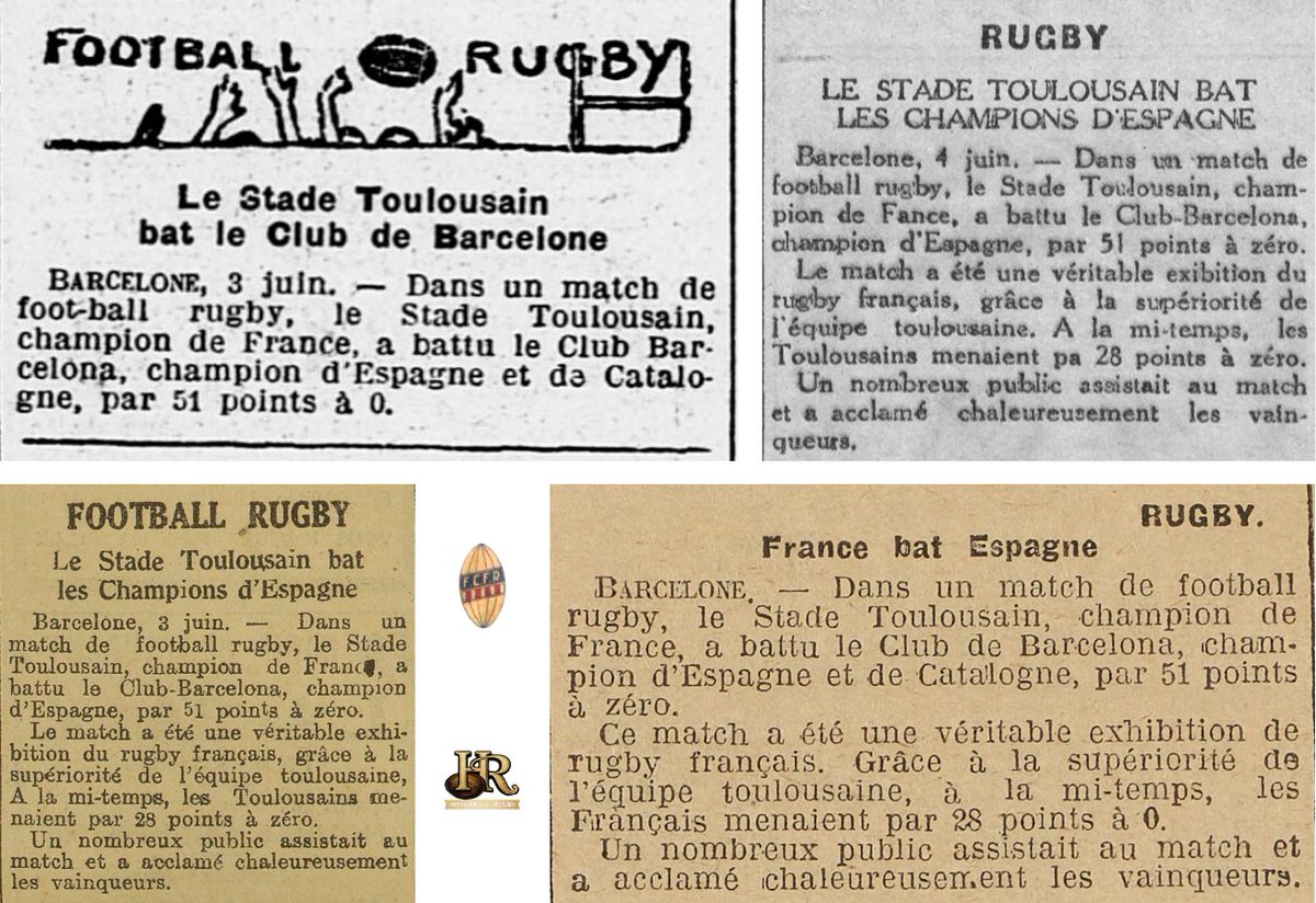 mpc12341's tweet photo. 6/6
Aquell partit va tenir una repercussió extraordinària. Va ocupar espais destacats a la premsa esportiva i generalista catalana, i va generar nombroses cròniques i comentaris als diaris francesos.
Una mostra més de la connexió entre el rugby català i el francès en els anys 20 https://t.co/rww2edxEHp