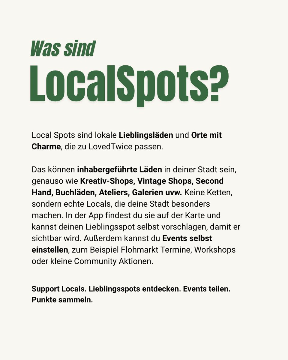 lovedtwiceapp's tweet photo. Manche Läden und Ateliers könnten mehr sein als nur Geschäfte.

Bei LovedTwice können Shops und lokale Hubs Teil von ArtDrops werden — Orte, an denen Menschen mit einem Hinweis gezielt hinkommen, um etwas zu entdecken und zu claimen. https://t.co/bqYURwssds