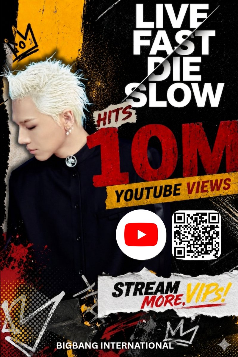 BIGBANGintl's tweet photo. 🎉 10 MILLION VIEWS! 🎉

💛 Congratulations to TAEYANG!

"LIVE FAST DIE SLOW" has officially surpassed 10 MILLION YouTube views! 🔥

Thank you to everyone who has been streaming, sharing, and supporting this incredible release. 

Let's keep the momentum going and continue showing our love for TAEYANG and his music! 💛

▶️ Keep streaming LIVE FAST DIE SLOW and support TAEYANG's latest era!

🔗https://t.co/XfsFPW8yU3

#TAEYANG #LIVEFASTDIESLOW #LFDS #QUINTESSENCE
@Realtaeyang