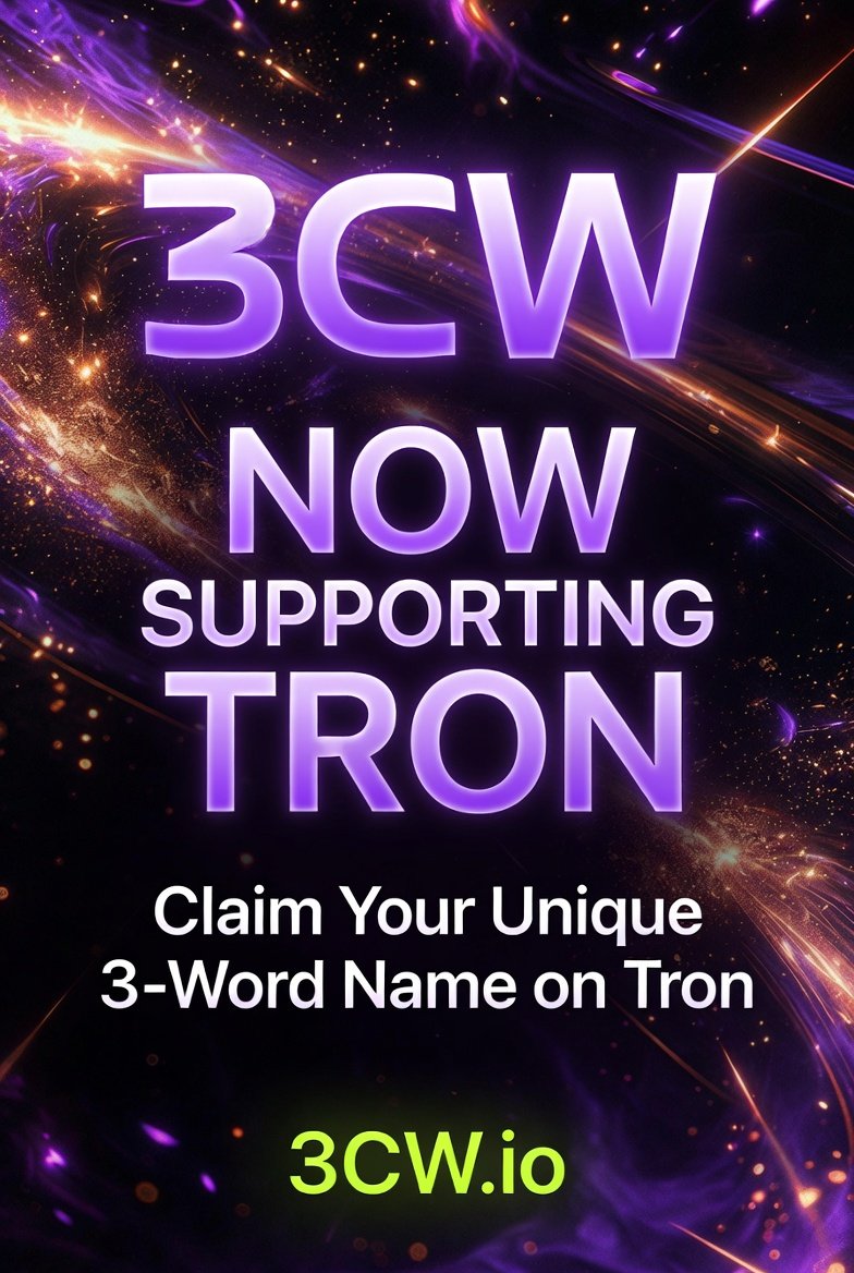 3cryptoword's tweet photo. 🚀 https://t.co/t3LUkpt5Dm NOW OFFICIALLY SUPPORTS TRON!

Tron Fam, you can now claim super cool and truly unique 3-word names directly on Tron!

No more long wallet addresses — own a clean, premium, and memorable identity on one of the most established high-performance blockchains.

Want an exclusive name for your main Tron address?

Drop a comment or claim it now 👇 https://t.co/NxKctpbAoy
@Tronnetwork @TRONDAO

#3CW #TRON #TronNetwork #Web3 #Crypto #DigitalIdentity #GM #Security #Phishing