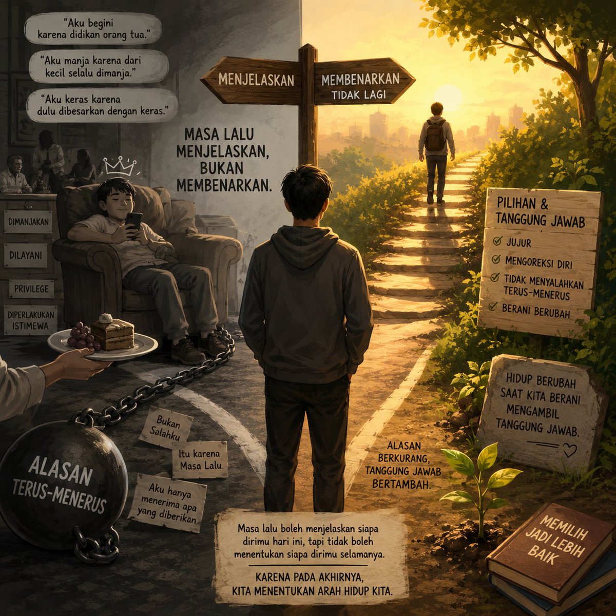 isdar_za's tweet photo. MASA LALU ITU MENJELASKAN, BUKAN MEMBENARKAN.

Masa lalu memang membentuk cara berpikir, sikap, dan kebiasaan seseorang, sehingga dapat menjelaskan mengapa seseorang menjadi seperti dirinya hari ini. Namun, masa lalu tidak bisa terus-menerus dijadikan pembenaran atas perilaku - https://t.co/3KUNbz3TE7