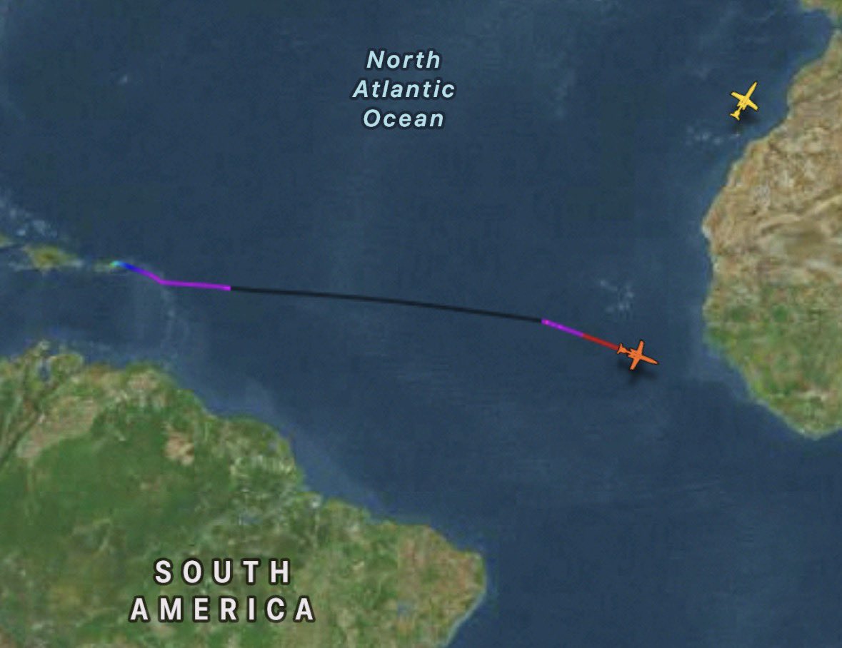 ICEFlightM's tweet photo. A small (14-seat) Talon jet that departed Phoenix, AZ at 12:30pm ET on Jun 2, with a refueling stop in Puerto Rico, is currently approaching Western Africa. We’re monitoring this flight for potential deportations. https://t.co/PU7NGaf8hP