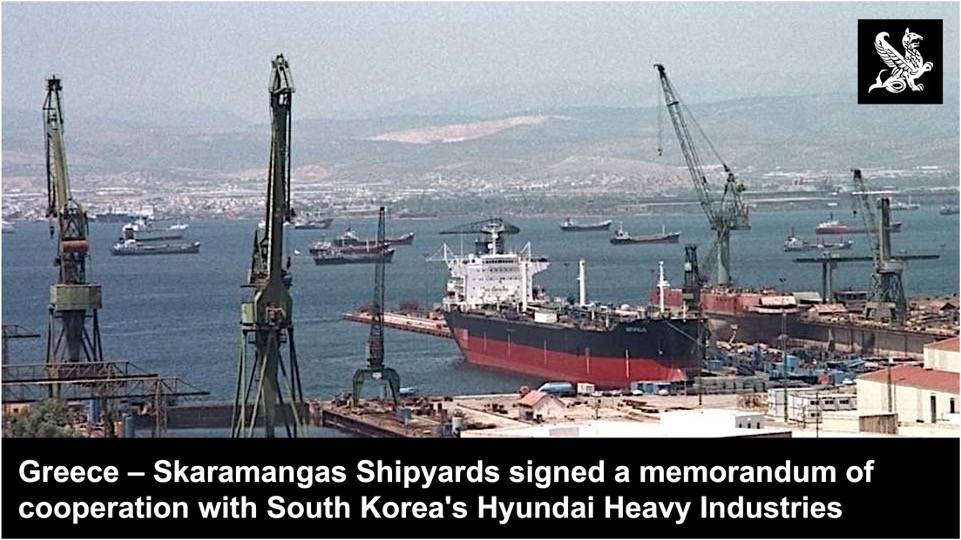 PytheasThe's tweet photo. Skaramangas Shipyards signed a memorandum of cooperation with Hyundai Heavy Industries on exploring and developing cooperation in naval shipbuilding programs for the Hellenic Navy and the Hellenic Coast Guard.

| @ekathimerini @Hyundai_Global #Greece 
https://t.co/8I7b79DCau https://t.co/L7XW4rEsXO