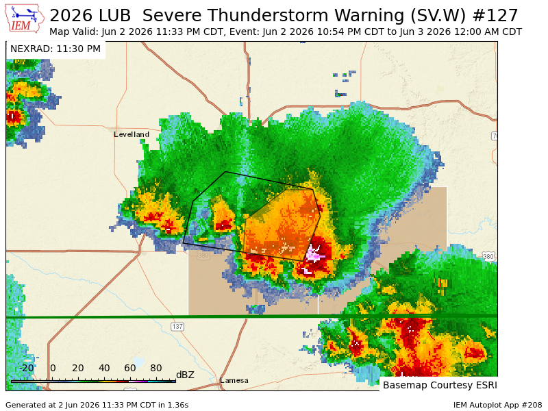 LUB continues Severe Thunderstorm Warning [wind: 60 MPH (RADAR