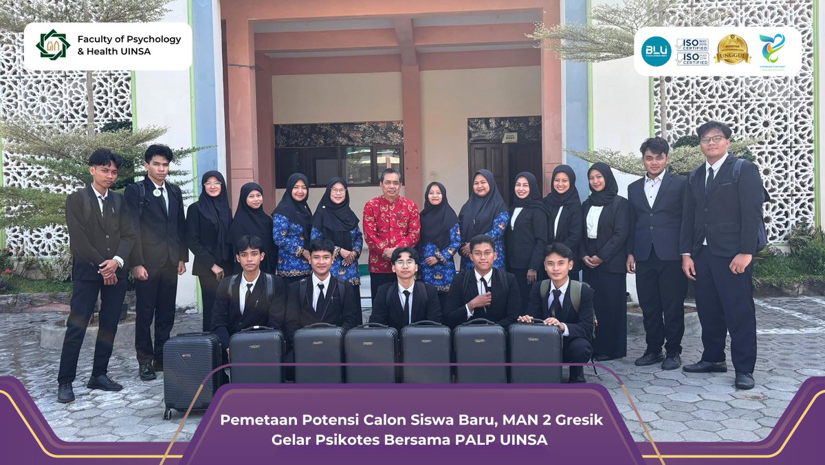 fpkuinsa's tweet photo. [FPK REPORT]

Pemetaan Potensi Calon Siswa Baru, MAN 2 Gresik Gelar Psikotes Bersama PALP UINSA

Gresik – (01/06/2026) Madrasah Aliyah Negeri (MAN) 2 Gresik bekerja sama dengan Pusat Asesmen dan Layanan Psikologi Universitas Islam Negeri Sunan Ampel Surabaya (PALP UINSA) https://t.co/HEYeCDyP7i