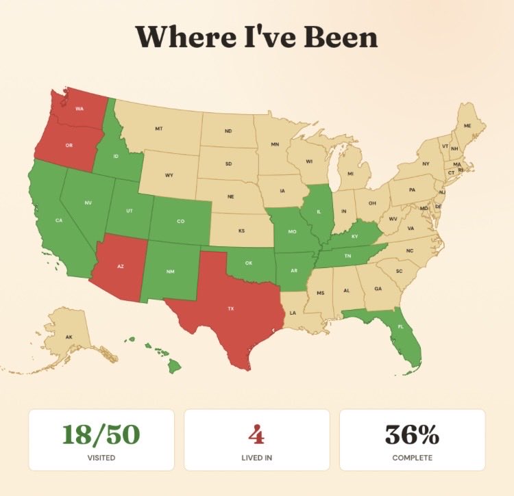 bearcubbakers's tweet photo. Not sure if Oklahoma, Arkansas or Illinois really count, as they were just drive-throughs. 

Honestly, I’m surprised it’s as many as it is considering my homebody preferences. https://t.co/ruNRGZMwDv