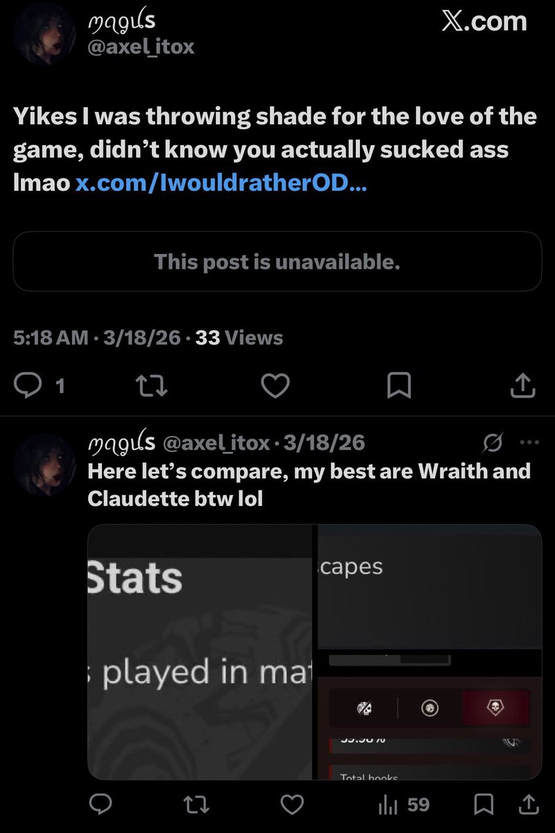IwouldratherOD's tweet photo. @axel_itox Oh no a dude on Twitter who posts his dick 24/7 called me a nobody, and got into DBD in 2025 according to him when I remember joining in 2019? https://t.co/Y4gbS7WcUy