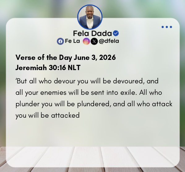 dfela's tweet photo. ‘But all who devour you will be devoured, and all your enemies will be sent into exile. All who plunder you will be plundered, and all who attack you will be attacked.~ Jeremiah 30:16 NLT https://t.co/MCYvLkCbuJ