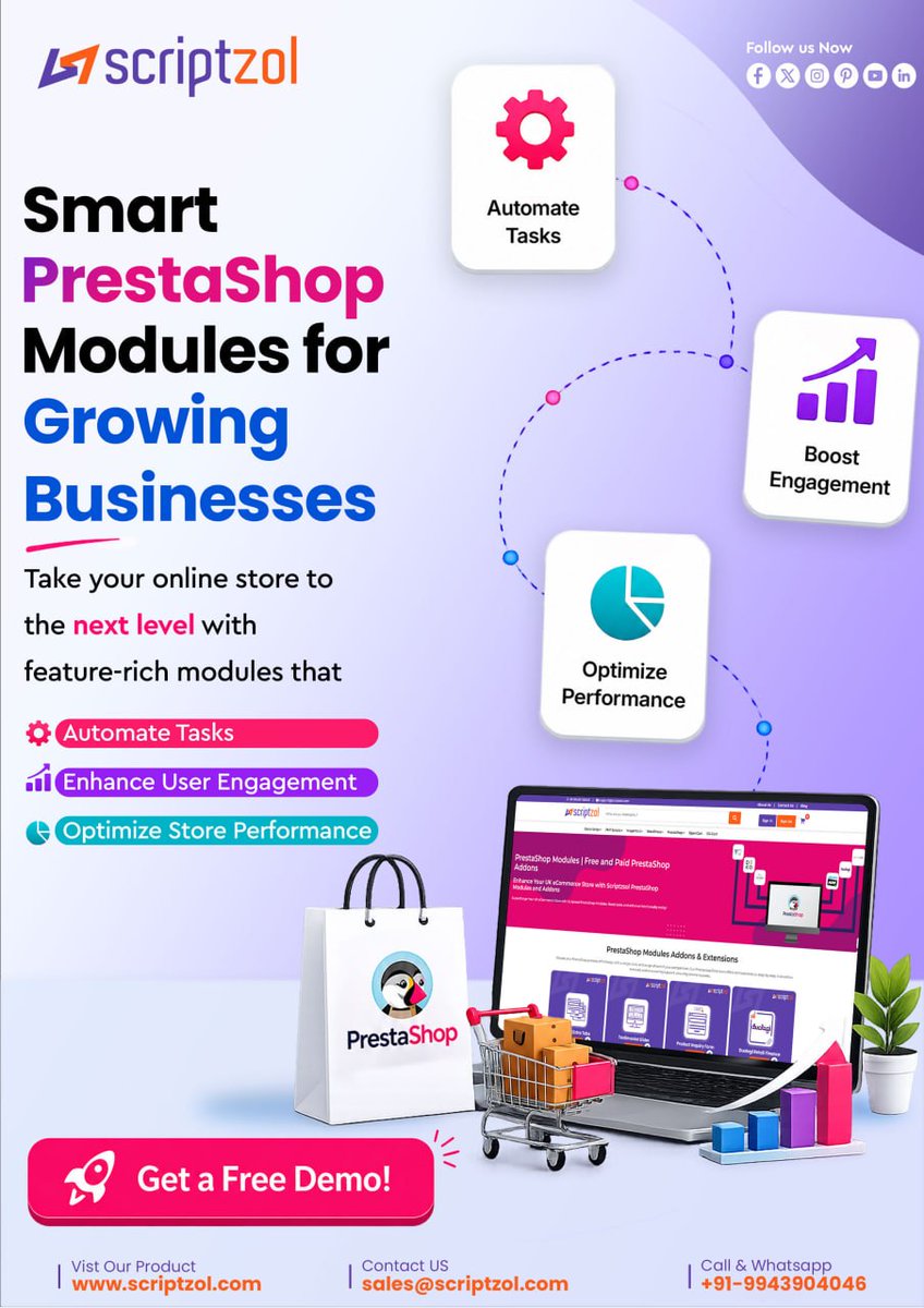 scriptzol's tweet photo. 🚀 Grow your PrestaShop store with smart modules from Scriptzol!

💡 Automate Tasks
📈 Boost Sales
⚡️ Improve Store Performance
🛒 Enhance Customer Experience

Ready to scale your business?

📞 Get a Free Demo Today! - https://t.co/Px98tiS8rK

#Scriptzol #PrestaShop #Ecommerce https://t.co/KZQxnnZtzU