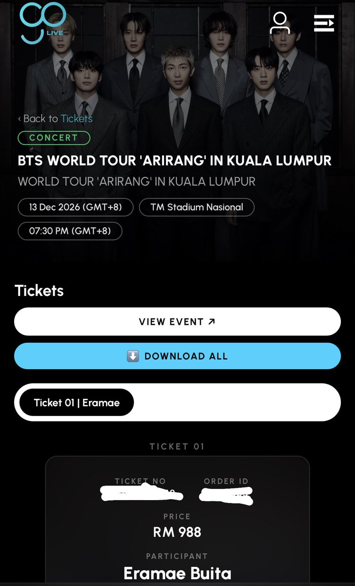 Mimingra's tweet photo. Your girl will be seeing BTS in Malaysia 😭💜

VIP tickets secured for both Day 1 and Day 2!

Hindi ko pa rin ma-process kung gaano ako kasaya right now.

#BTS_ARİRANG #BTSinKL #BTS_Malaysia https://t.co/KheN0s9IQw