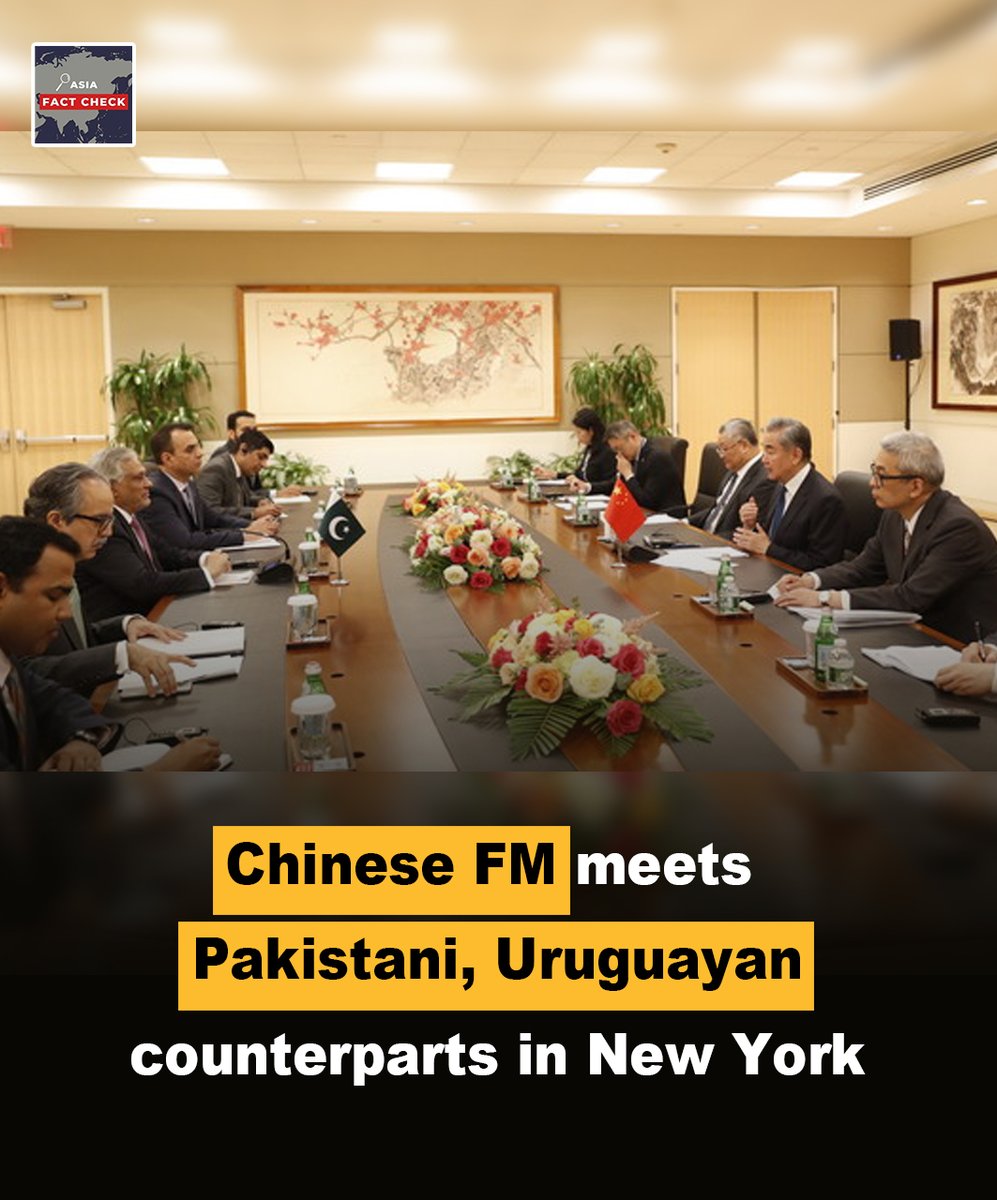 AsiaFactCheck's tweet photo. Chinese Foreign Minister Wang Yi held meetings with Pakistani and Uruguayan counterparts in New York, underscoring Beijing’s expanding diplomatic outreach across Asia and Latin America. China’s foreign policy increasingly combines trade, investment, and multilateral engagement to strengthen influence in the Global South.
#Chinese #ForeignMinister #WangYi #Pakistan #Uruguayan #Counterparts #NewYork #Trade #Investment #GlobalSouth