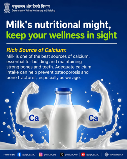 Dept_of_AHD's tweet photo. Milk for Strong Bones, Naturally
Rich in calcium and other essential nutrients, milk supports strong bones, healthy teeth, and overall well-being.
Make milk a part of your daily diet for lifelong health and nutrition.
#MilkMatters #StrongBones #CalciumRich #DairyNutrition #NutritionForAll #HealthyLiving #HealthAndWellness #DAHD #PoshanAbhiyaan #FitIndia #MilkForHealth
