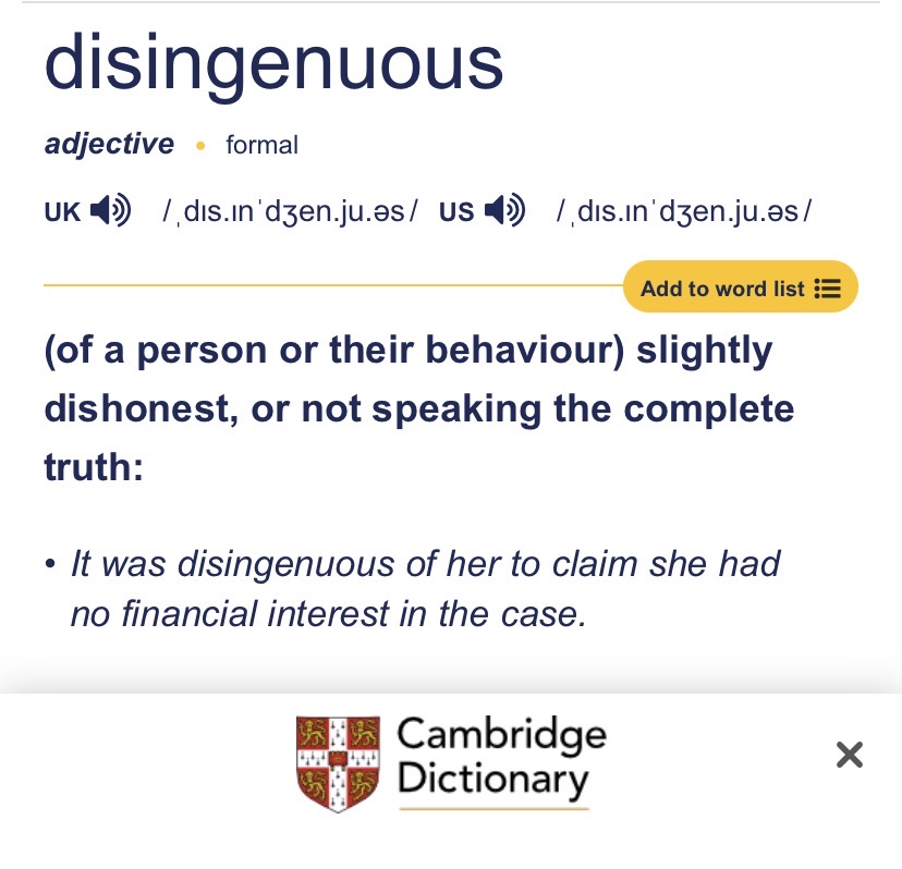 DougCameron51's tweet photo. Have attached the Cambridge dictionary definition of “disingenuous”. You can be the judge of who is behaving in a disingenuous manner! 🤥
It’s not Ed Husic. https://t.co/pqAiecwR5Q