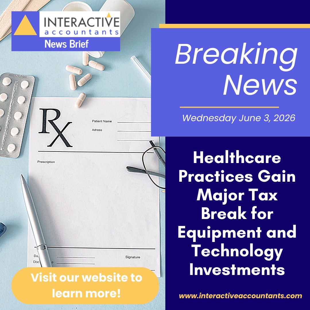 InteractiveAcc1's tweet photo. Healthcare practices may have a valuable tax planning opportunity in 2026. Recent tax law changes restored 100% bonus depreciation and expanded Section 179 expensing, allowing many medical practices to immediately deduct the cost of qualifying equipment, technology upgrades, and certain facility improvements. From imaging systems and diagnostic equipment to EHR platforms and cybersecurity investments, these enhanced deductions can help lower the after-tax cost of modernization projects. While providers continue to face reimbursement pressures and staffing challenges, the improved tax treatment could make long-delayed investments more financially attractive. #Healthcare #MedicalPractice #TaxPlanning #HealthcareFinance #Section179 #BonusDepreciation #PracticeManagement