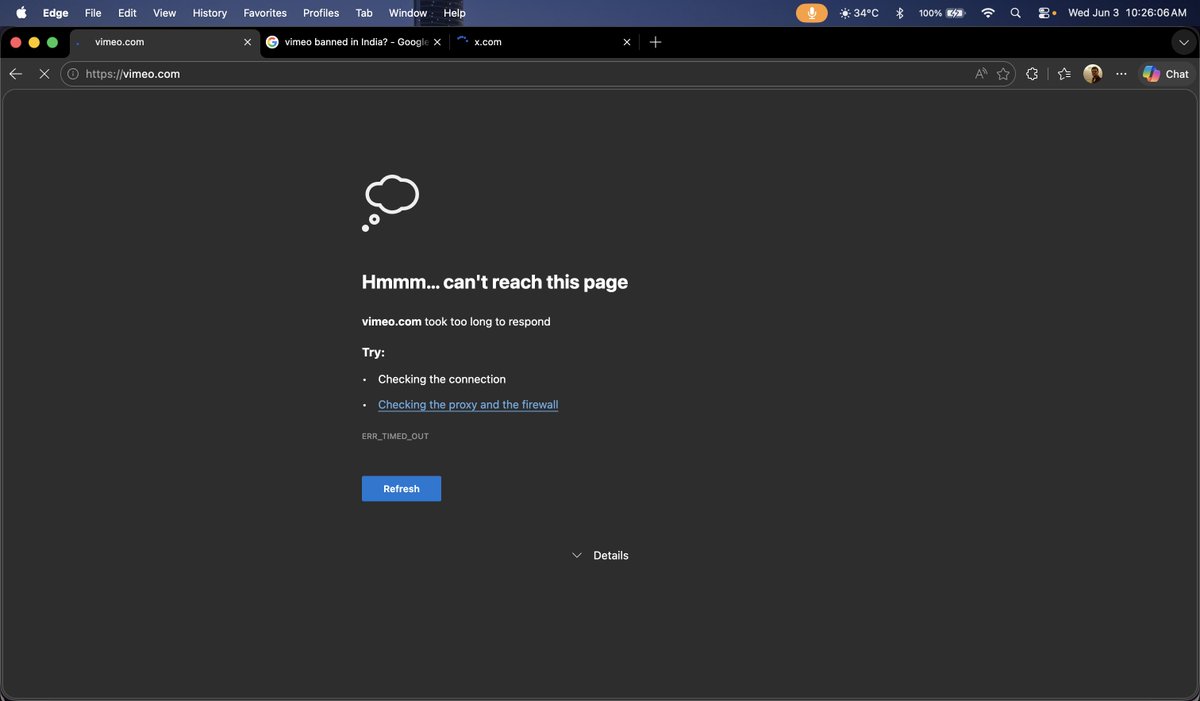 divyanh006's tweet photo. Hi @excitel_rocks Why @Vimeo site is not accessible on your network?
It's not supposed to be banned now @TRAI https://t.co/gEKpWkZMJe