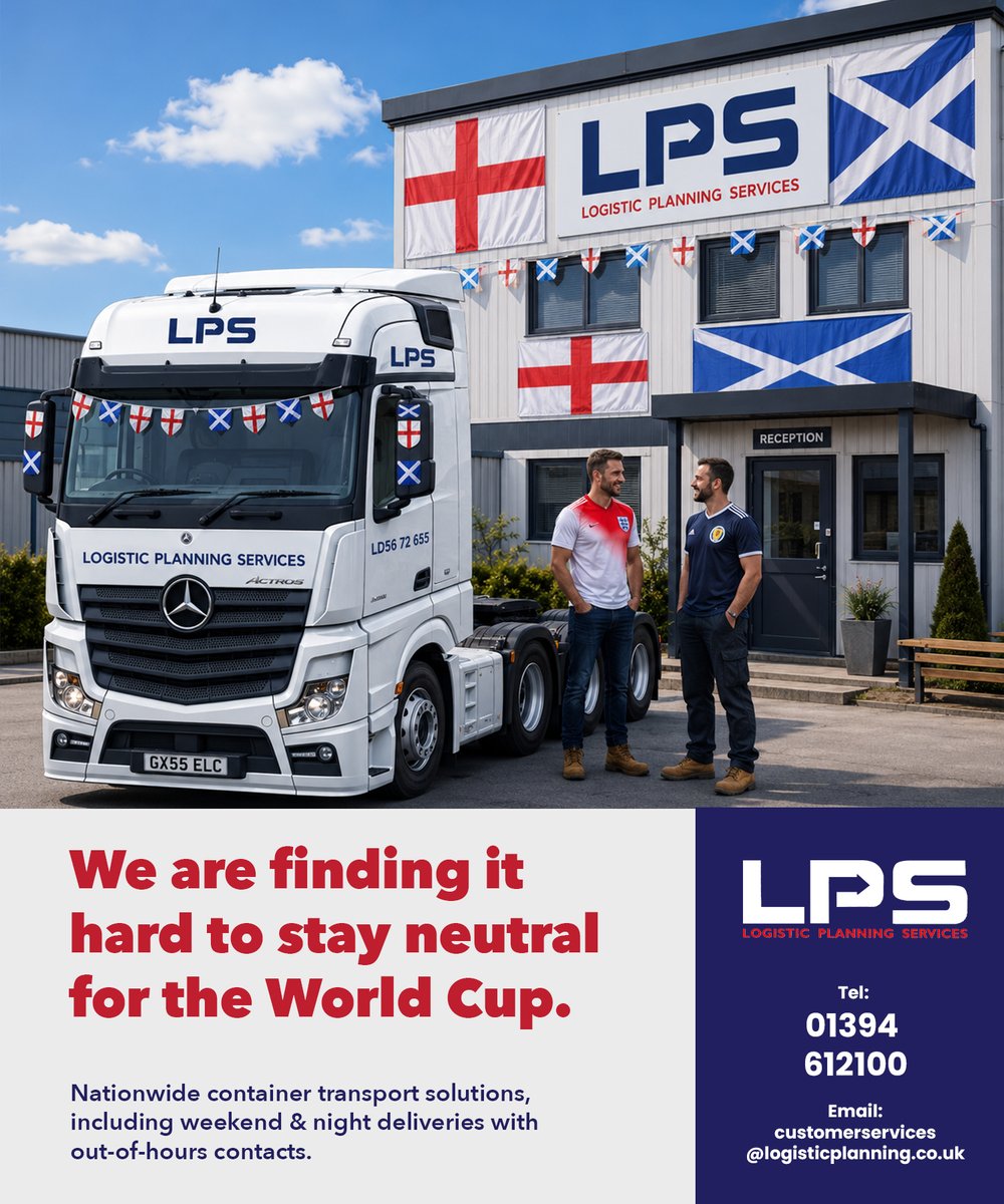 LogisticPlan's tweet photo. At LPS, we’re experts at moving containers through UK ports… but staying neutral during the World Cup? .
📞 Tel: 01394 612100
📧 Email: customerservices@logisticplanning.co.uk
#LogisticPlanningServices #LPS #WorldCup #England #Scotland https://t.co/cFcb89U99W