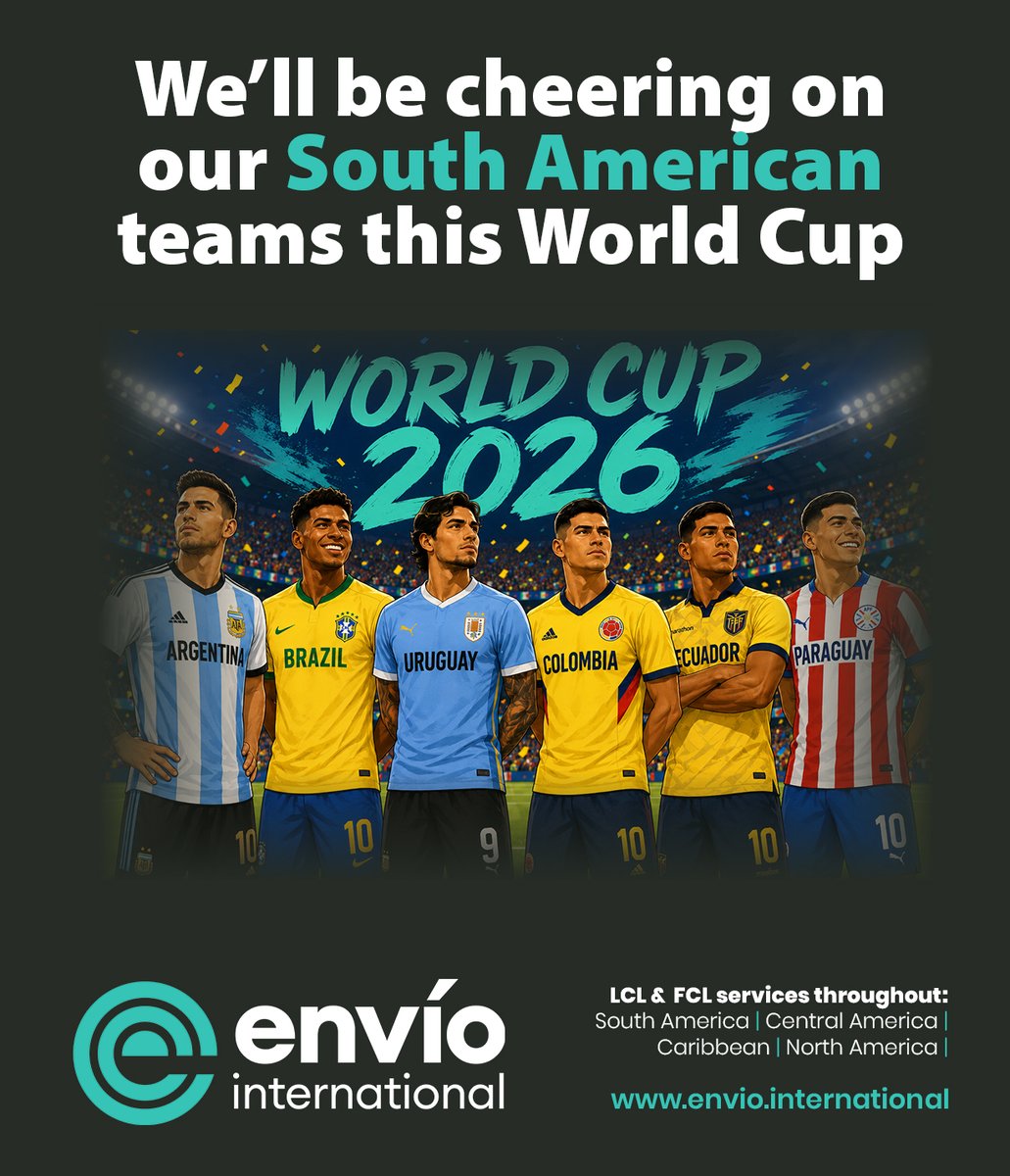 envio_inter's tweet photo. From South America to the Caribbean, Central America and back home to the UK — we’ll be cheering on our teams this World Cup. 🌎⚽
https://t.co/ANzCcslrxY
#Envio  #LatinAmerica  #WorldCup26  #GlobalLogistics https://t.co/sTtUrlAPYm