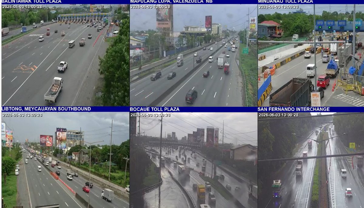 NLEXexpressways's tweet photo. #NLEXTrafficUpdate
June 3, 2026  | 1:00pm

 Balintawak Toll Plaza –    Light 

Mindanao Toll Plaza-  Approx. 200m vehicle queue 

Valenzuela to Approaching NLEX Harbor Link Southbound - Light

Karuhatan Toll Plaza -  Light https://t.co/C5mKKp3Ghe