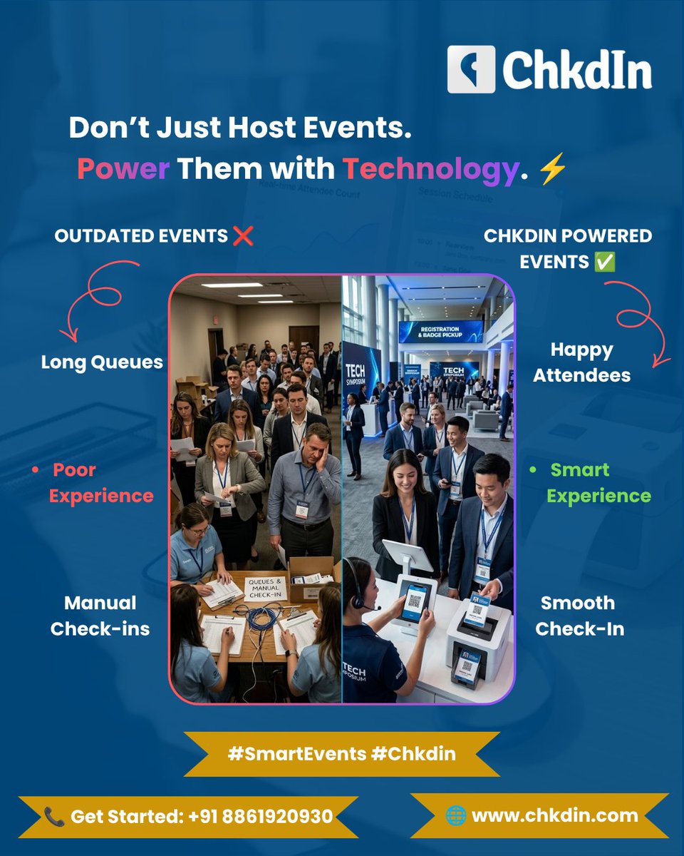 ChkdInOfficial's tweet photo. ❌ Long Queues
❌ Manual Check-Ins
Vs
✅ QR Entry
✅ Instant Badges
✅ Faster Check-Ins

⚡ Power your events with Chkdin

Smarter experiences for corporate events, exhibitions &amp; conferences.
📩 DM "EVENT"
🌐 https://t.co/6A8Nvw7VcZ

#Chkdin #EventTech #SmartEvents #QRCheckIn https://t.co/7rTjjnD5Dc