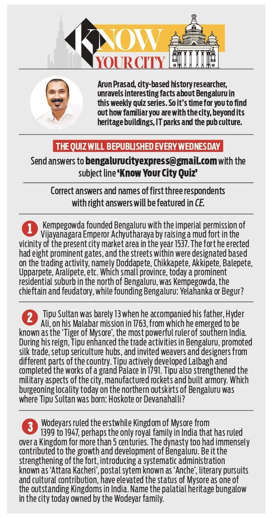 XpressBengaluru's tweet photo. How well do you know your city? Take this quiz by our quiz master Arun Prasad to find out!
#quiz #bengaluru #knowyourcity https://t.co/a4nrjfFGk0