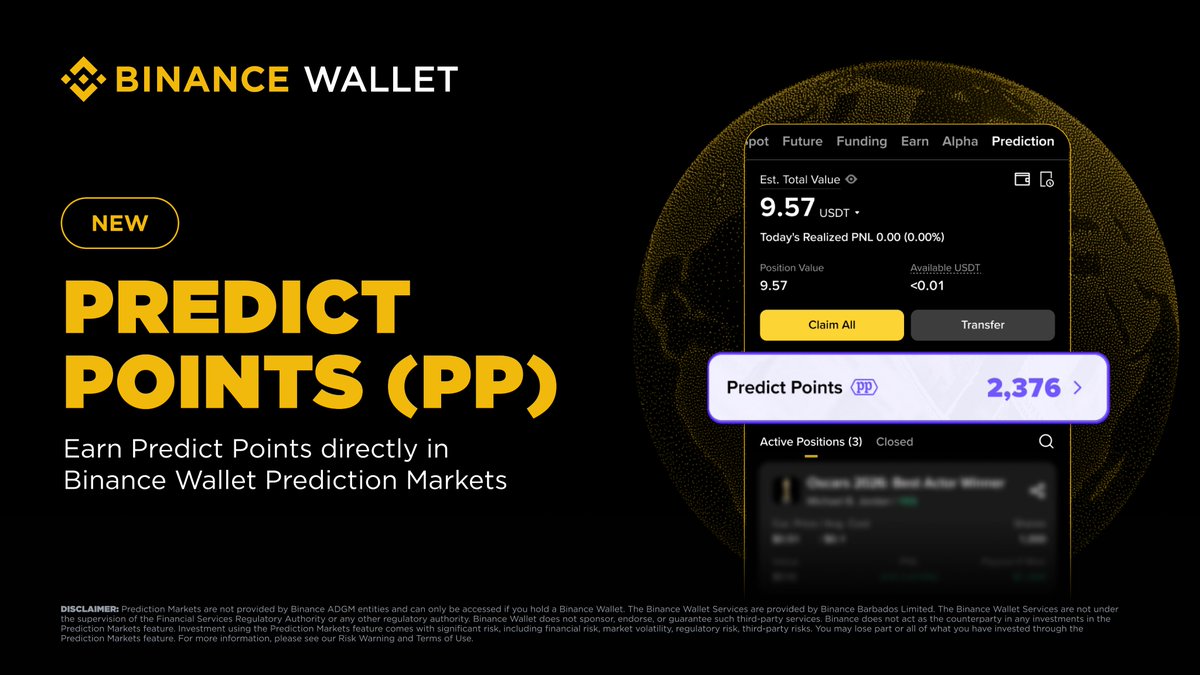 0xBitalk's tweet photo. 2个空投信息：

1⃣Predict @predictdotfun 币安钱包集成PP积分系统
去中心化预测市场平台，由前Binance研究主管开发，获得YZi Labs的风投基金，以及Susquehanna Crypto的战略投资。
🔸币安钱包的预测市场已经正式接入了Predict Points积分系统。通过交易、提供流动性或者持仓就能赚PP，币安全额帮付Gas费，每周固定发1000万PP。
历史PP积分已经全部完成回溯同步。在币安App或者钱包里直接点进Prediction板块就能玩，按照真实流动性贡献、买卖持仓活跃度和参与的市场种类来分配。
现在正好赶上世界杯这些体育赛事高峰期，PP以后大概率能用来激励、空投或者换生态权益。

2⃣O1 Exchange @o1_exchange TGE社区空投
链上万物交易所，已经完成了约480万美元种子轮融资，由Coinbase Ventures和AllianceDAO共同领投，a16z、The House Fund、Amber Group等顶级机构参投。
🔸6月17日社区空投正式启动，剩下积分发放只剩最后一周。
6月2日刚发了白皮书，空投资格主要看Season 1.1和1.2的核心交易积分，包括净支付费用、推荐人数、真实交易行为还有社交社区贡献这些维度。
连接钱包进https://t.co/zh9cmzX14O平台做现货、永续合约或者预测市场交易，或者去推荐朋友、参加Discord和X社区活动也能攒积分。