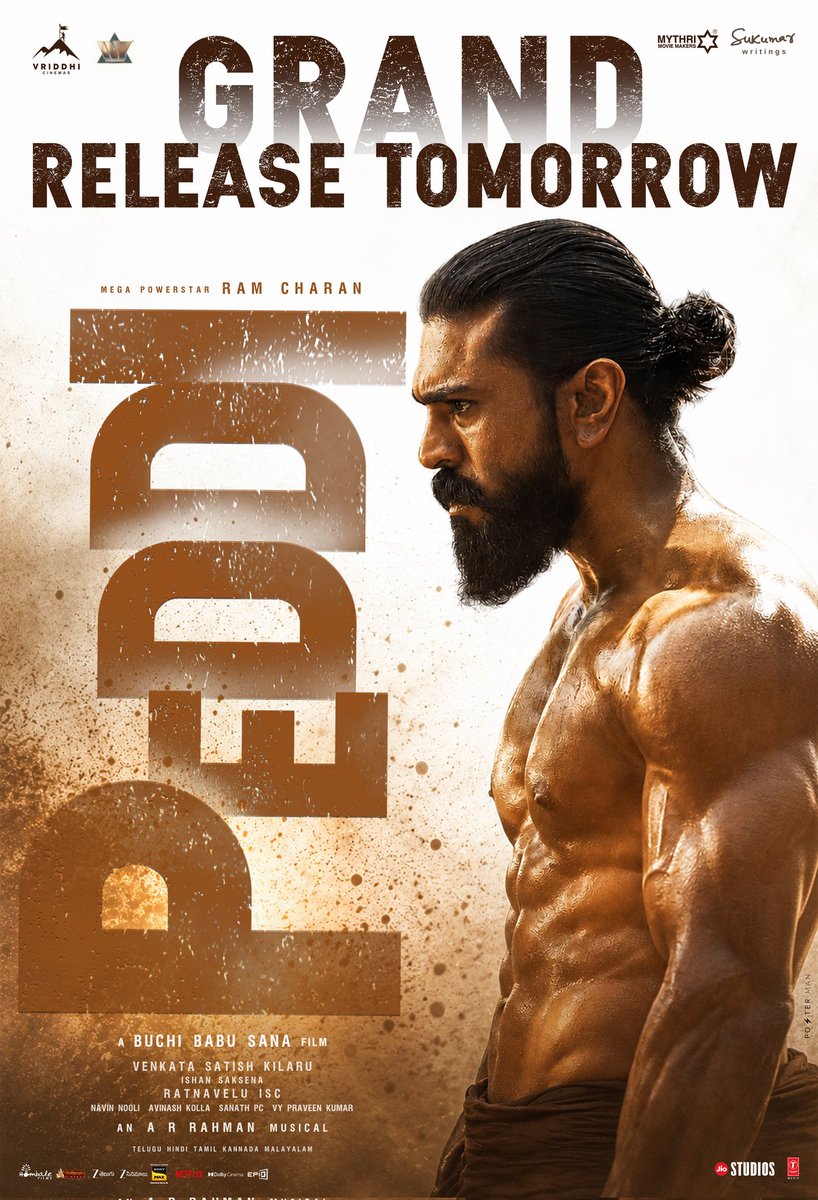 PostermanOffl's tweet photo. A FIGHT FOR IDENTITY 
Feel the mud. Feel the fury 🔥

#PEDDI WORLDWIDE GRAND RELEASE TOMORROW 💪🏻

#RamCharan  #GetReadyForPeddi #PeddiBookings 
#DhoolaTheerchiDhupamEsthunnam https://t.co/apmNmfSNUT