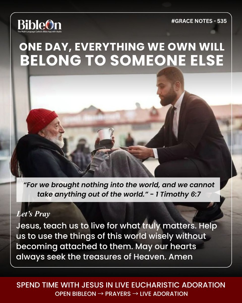 ThomsonPhilip's tweet photo. One day, everything we own will belong to someone else. Our soul will stand before God alone.
1 Timothy 6:7

#GraceNotes #CatholicFaith #JesusChrist #Jesus #EternalLife #Catholiclife #CatholicMotivation #BibleOn https://t.co/eJWhklr4tm