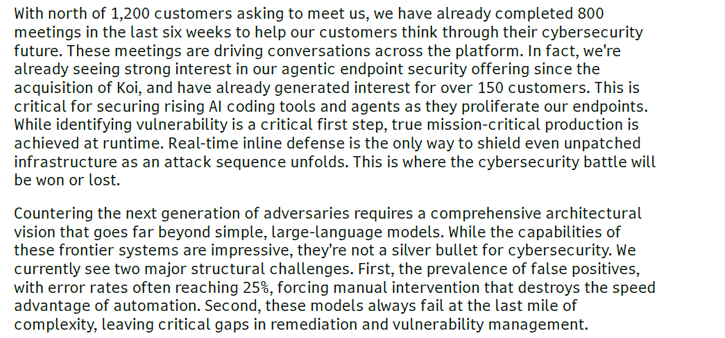 MinotaurStocks's tweet photo. The $PANW earnings call yesterday -- during which @nikesharora  took a justified victory lap for strong results after BTD'ing $10m of Paly stock on the Mythos selloff -- was a strong rejoinder to cybersecurity bears. 

As $PANW brings real-time, in-line security to the enterprise to meet the agentic threat paradigm (both internal attack surface and external actors leveraging agentic tools), so $ALLT brings these capabilities to its telco partners to protect their consumer and SMB customers on a white label basis. To quote Allot CEO Eyal Harari, "We are taking concepts that are invented into the enterprise space and making them autonomous and simple and affordable into the small business area."

Both $PANW and $ALLT grew next-gen security ARR at 60% last quarter -- the difference is $ALLT did it organically vs. $PANW inorganic (organic ARR growth was in the 20s). Of course, $PANW is a 100x larger company so we're not throwing shade, just noting how impressive Allot's growth rate in SECaaS is as it benefits from the same drivers as Palo Alto but in the SMB and consumer end market where the adoption of network native, zero touch solutions is more nascent.
 
We think $PANW is a good investment from here, but $ALLT should be a great investment. For $ALLT's 60% ARR growth, at $8.18 you're paying approximately 2x consensus sales estimates for 2027 vs 18x for $PANW. 

What about profitability / cash flow / deferred? $ALLT just put up a $.21 FCF quarter (~13% uFCF yield run rate) with current deferred revenue up 90% YoY and CRPO was up 67% YoY at YE2025 (they disclose annually rather than quarterly), nearly 2x'ing $PANW 38% growth (which again, isn't all organic). In fairness, RPO and deferred are metrics tied to $ALLT's "legacy" Deep Network Intelligence business, but in this environment that product line is thriving too as Allot feasts on a weak competitor and leverages its strong cybersecurity products to help win network intelligence deals (and vice versa).

We see scope for material multiple expansion as the Street gains appreciation for what Allot is building, and also anticipate positive revisions to estimates. With $HACK hitting all time highs and $ALLT still sitting at $8 after a year of impressive progress, the stock has never been more of a screaming buy in our opinion.