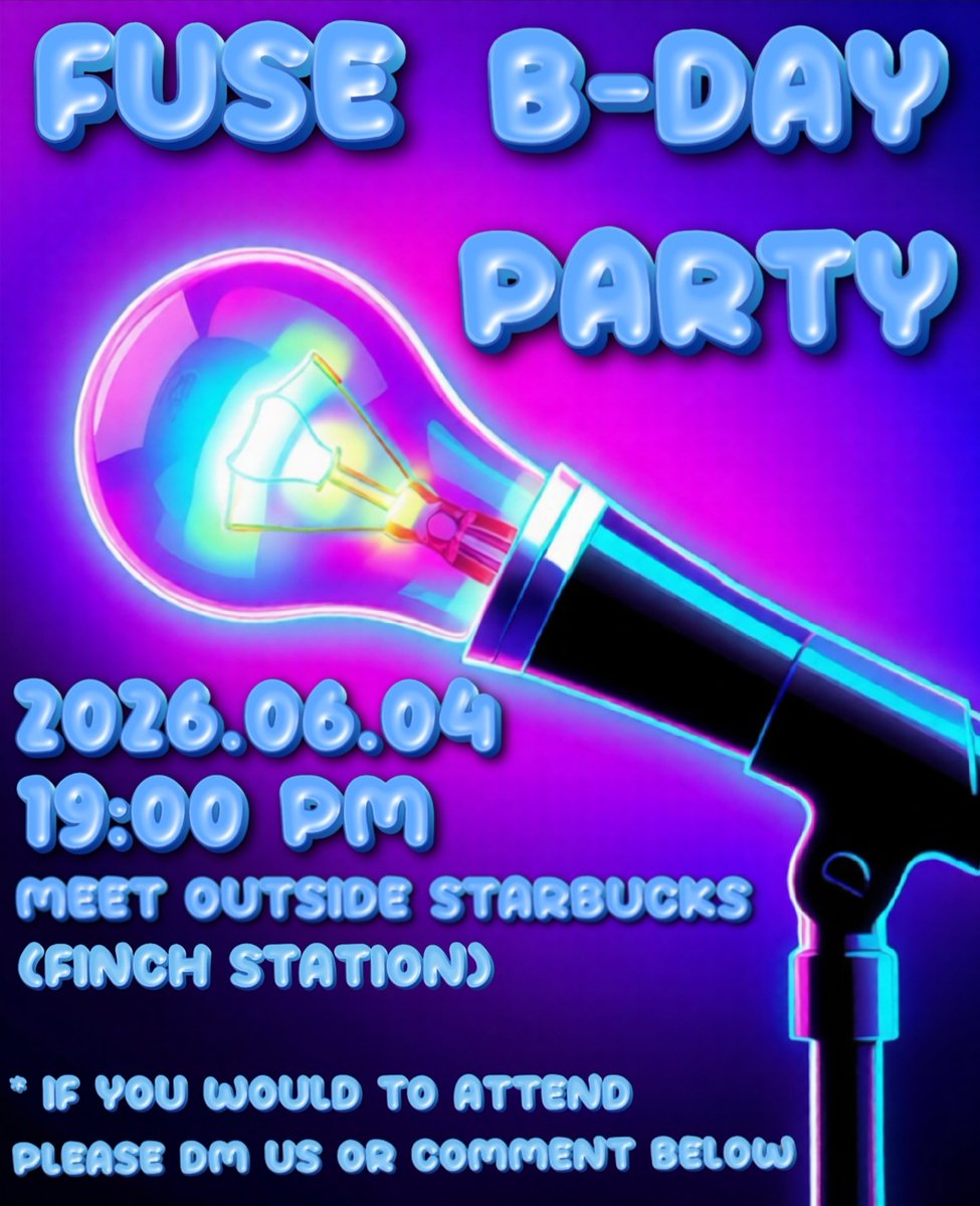 ONF_CA's tweet photo. ✨Want to celebrate #Fuse Day with other Fuse this June 4?✨

💌 We are inviting you to a karaoke &amp; cafe party session! 
* No singing talents required *

❗Please DM us or comment below to indicate your attendance

📍 Meet up: outside Starbucks @ Finch station
🕖 Time: 7PM
#ONF https://t.co/ezFNqDqJyq