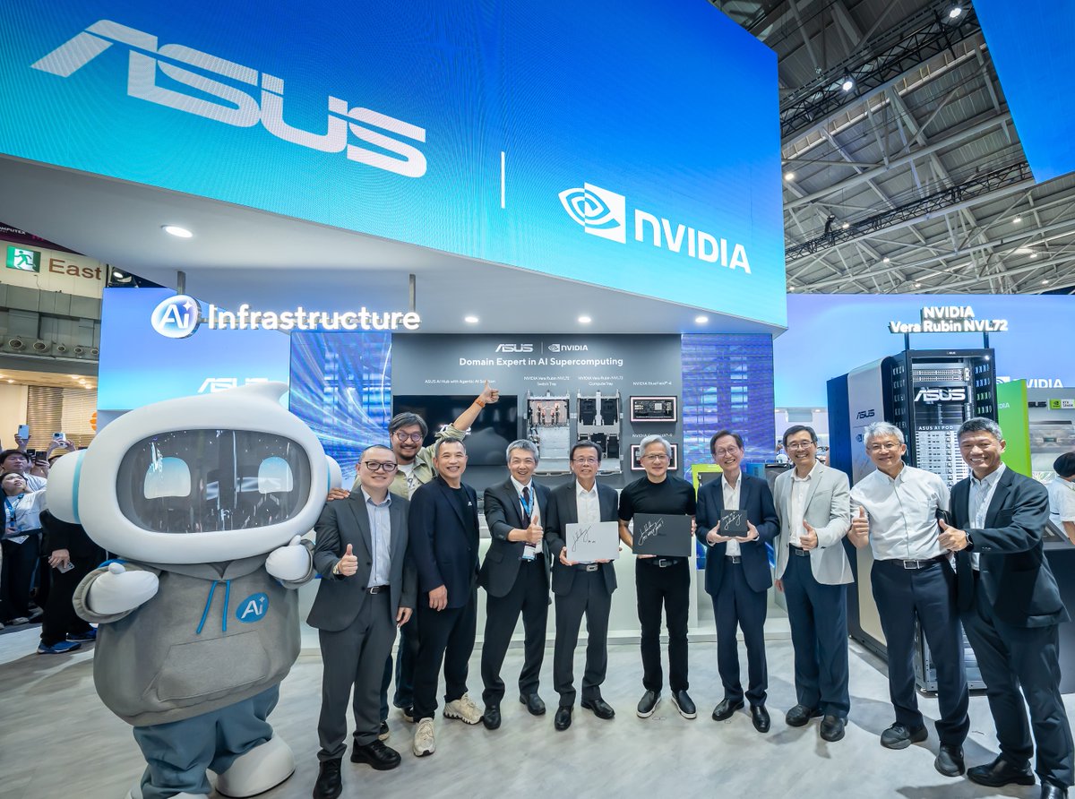 SamsonHuASUS's tweet photo. Amazing energy at the @ASUS booth during Jensen Huang’s visit at #COMPUTEX2026. Proud to stand alongside ASUS Chairman Jonney Shih and our executive team as we bring innovation to life —from AI to next-gen computing and gaming. Let’s keep building an incredible future. @computex_taipei 

#ASUS #NVIDIA
