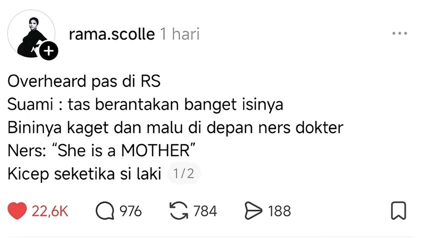 biduanssa's tweet photo. pernah ngalamin juga!!!
aku adalah pembela pasienku di hadapan keluarganya kalo emg keluarganya agak agak.

suatu hari si ibu udah mau lahiran, pas di periksa perutnya emg stretchmarknya banyak bgtt dan parah. si ibu di tmnin sm suami dan mertua, tp yg masuk cmn mertua.

👺iiihhhh perutnya kok sampe gitu sih, jelek bgt sampe hitam-hitam
🤰(tersenyum tipis)
👩‍⚕️iiiiiiihhh ya gapapa lah buu kan ini gara2 lagi hamil cucu ibu (niruin nada julid bu mertua)
👺tapi saya gprnah sampe segitu jeleknya sus
👩‍⚕️anak ibu si suami mbak ini? kecil sih bu wajar aja (btw emg suaminya lbh pndk dr si bumil). kalo ini kan tafsiran beratnya skitar 3,7kg diliat dr USG
👺tetep aja gak bisa jaga badan
👩‍⚕️yaudah nnti si suami hrs kerja keras buat perawatan istrinya ya buu, biar kembali cantik.
👺ya ngapain perawatan mahal-mahal kalo ke4janya di dapur doang
👩‍⚕️LOHHH KATANYA SURUH JAGA BADANN BUUU😬😬😬