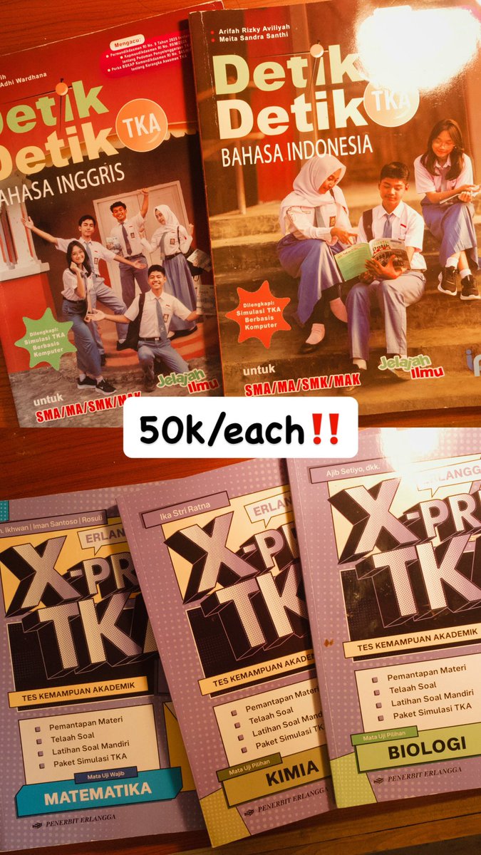 deudaimouir's tweet photo. WTS BUKU INTEN TKA SNBT 💥💥
preloved buku mapel inten kelas 11 dan 12, buku xpress, detik detik, intensif inten
📍semarang
*all in good condition, banyak yang isinya masi kosong, dan minim coretan.
bisa 🍊, avail nego jugaa yuk
interested = dm ‼️
#zonauangㅤ #studytwt #wts https://t.co/ODlu7oKyT1